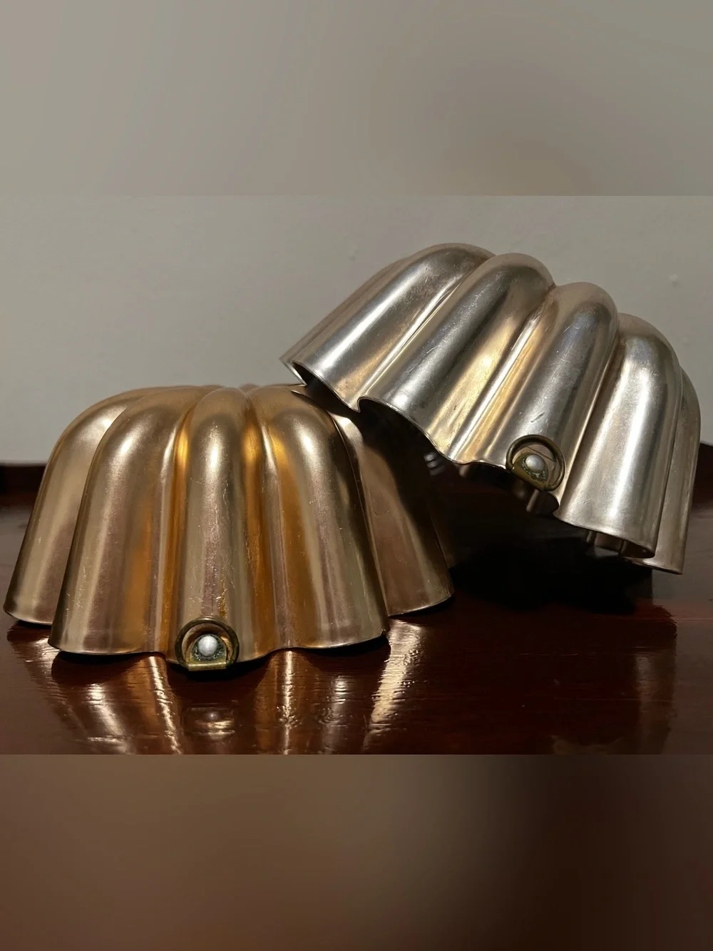 Vintage Aluminum Fluted Jello Mold Pair Scalloped Baking Molds Wall Decor